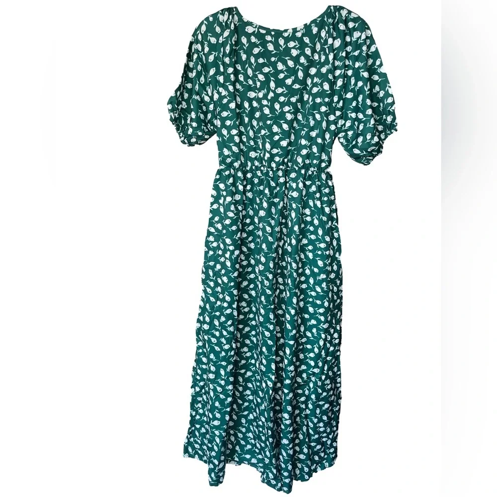 Emerald Green Floral Ruched Bodice Maxi Dress Women’s XS - Picture 2 of 7
